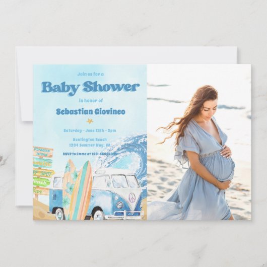 Strand Surfen Baby shower Foto Kaart (Voorkant)