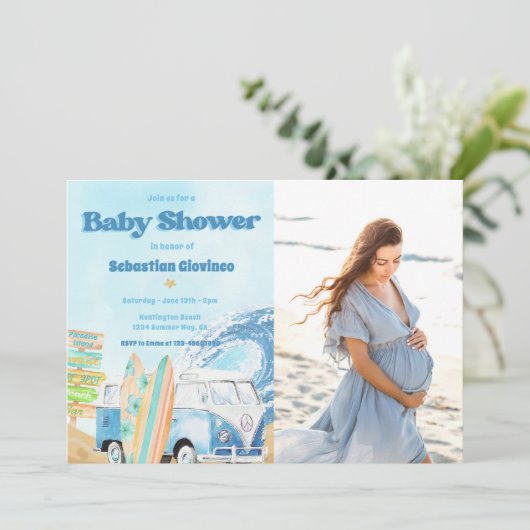 Strand Surfen Baby shower Foto Kaart (Staand voorkant)