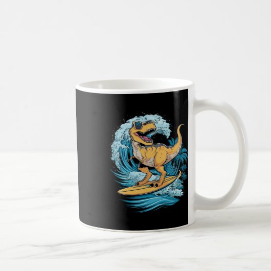 Strand surfen Dinosaur T-rex Surfer Koffiemok (Rechts)