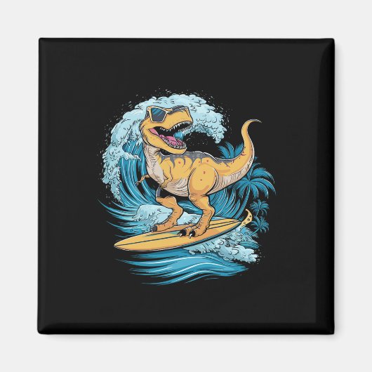 Strand surfen Dinosaur T-rex Surfer Magneet (Voorkant)