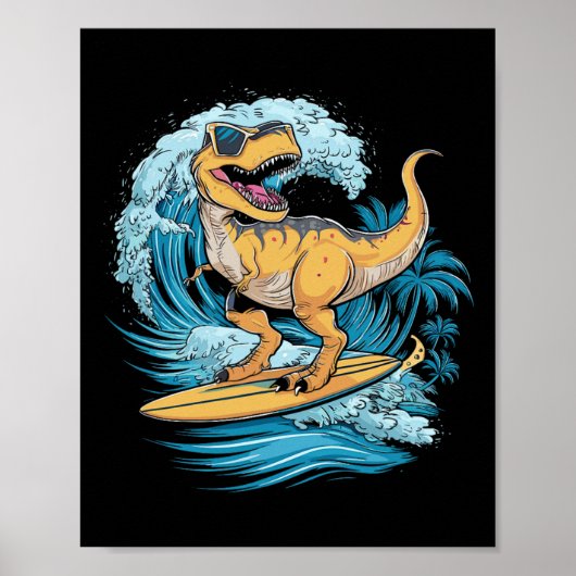 Strand surfen Dinosaur T-rex Surfer Poster (Voorkant)