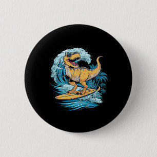 Strand surfen Dinosaur T-rex Surfer Ronde Button 5,7 Cm