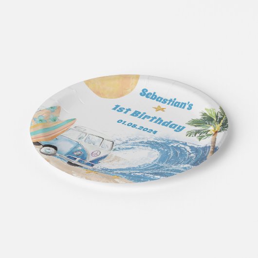 Strand Surfen verjaardagsfeestje Papieren Bordje (Gekanteld)