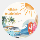 Strand Surfen verjaardagsfeestje Ronde Sticker (Voorkant)