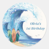 Strand Surfen verjaardagsfeestje Ronde Sticker (Voorkant)