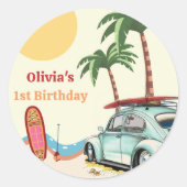 Strand Surfen verjaardagsfeestje Ronde Sticker (Voorkant)