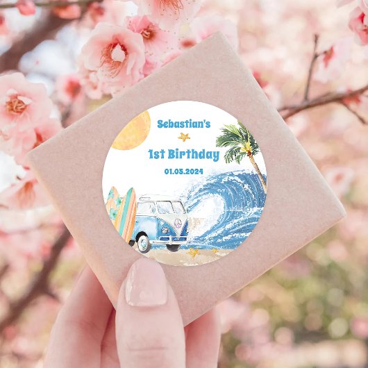 Strand Surfen verjaardagsfeestje Ronde Sticker