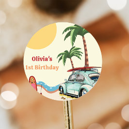 Strand Surfen verjaardagsfeestje Ronde Sticker