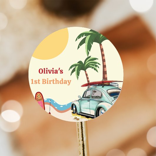 Strand Surfen verjaardagsfeestje Ronde Sticker