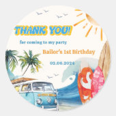 Strand Surfen verjaardagsfeestje Ronde Sticker (Voorkant)