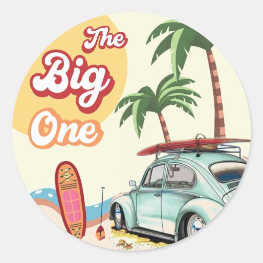 Strand Surfen verjaardagsfeestje Ronde Sticker (Voorkant)