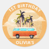 Strand Surfen verjaardagsfeestje Ronde Sticker (Voorkant)