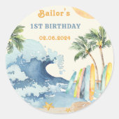 Strand Surfen verjaardagsfeestje Ronde Sticker (Voorkant)