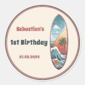 Strand Surfen verjaardagsfeestje Ronde Sticker (Voorkant)