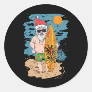 Strand Surfing Kerstman Grappige Zomer Hawaii Kers Ronde Sticker