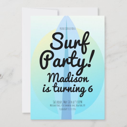 Strand Surfing Party Ombre Blauwe Uitnodiging (Voorkant)