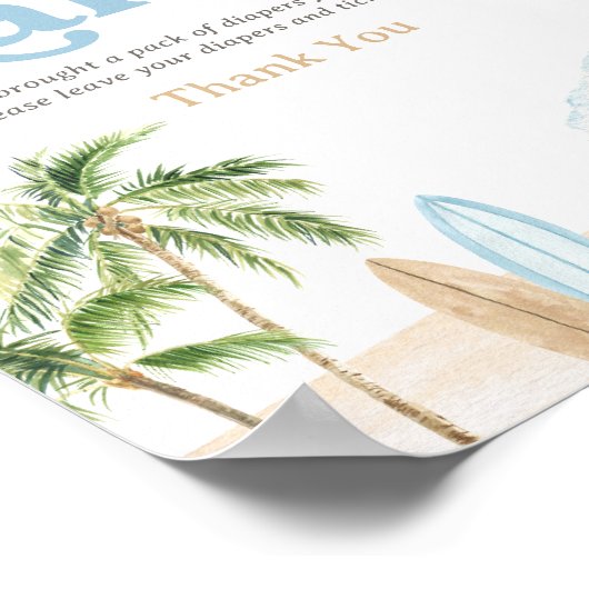 Strand Surven Baby shower Luier Raffle Sign Poster (Hoek)