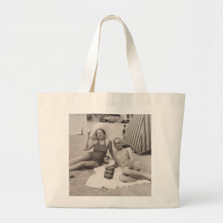 Strand tas met een vintage reis poster