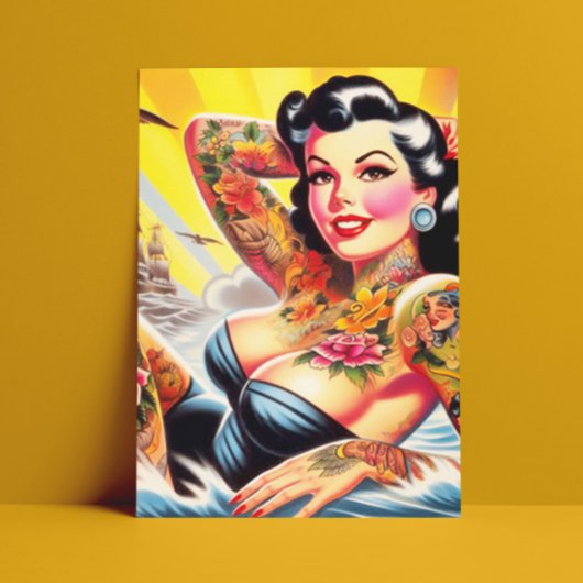  strand Tattoo Pinup Briefkaart