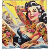  strand Tattoo Pinup Douchegordijn (Voorkant)