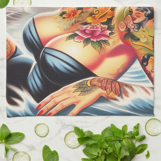  strand Tattoo Pinup Theedoek (Gevouwen)