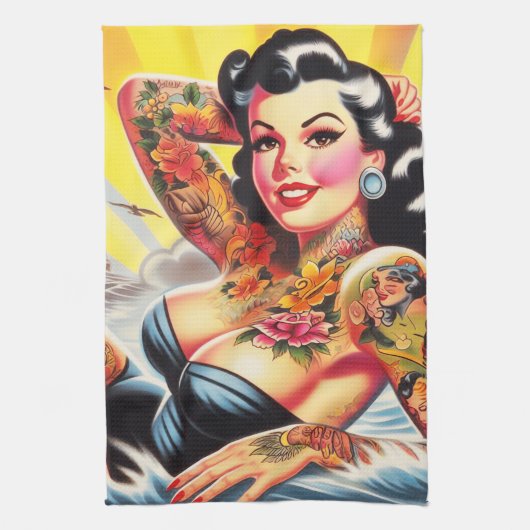  strand Tattoo Pinup Theedoek (Verticaal)