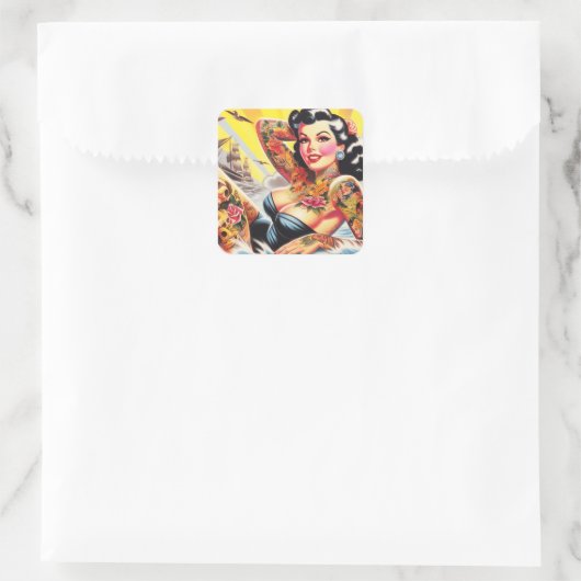 strand Tattoo Pinup Vierkante Sticker (Tas)