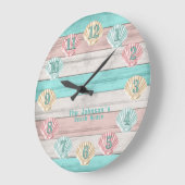 Strand Teal en Koraal Schelpen Grote Klok (Hoek)