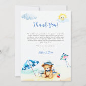 Strand Teddy Bear Zon Waterverf Jongen Baby shower Bedankkaart (Voorkant)