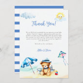 Strand Teddy Bear Zon Waterverf Jongen Baby shower Bedankkaart (Voorkant / Achterkant)