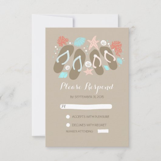 strand teenslippers bruiloft RSVP kaarten (Voorkant)