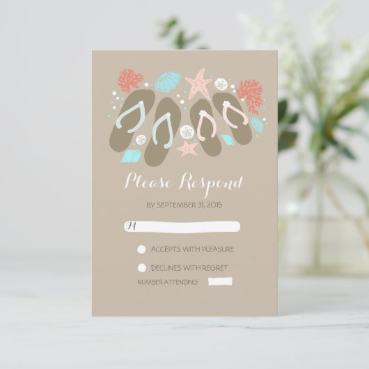 strand teenslippers bruiloft RSVP kaarten (Staand voorkant)