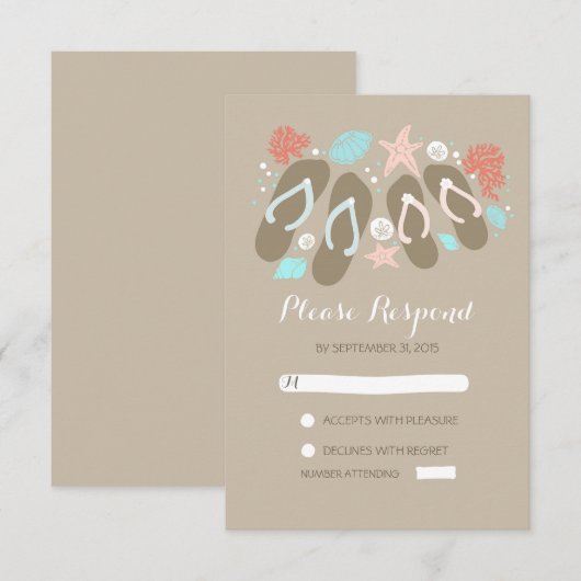 strand teenslippers bruiloft RSVP kaarten (Voorkant / Achterkant)