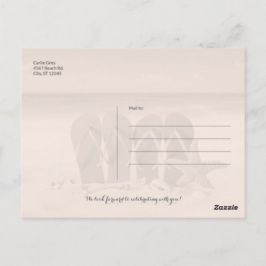 Strand Teenslippers op Zand Save the Date Briefkaart (Achterkant)