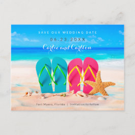 Strand Teenslippers op Zand Save the Date Briefkaart
