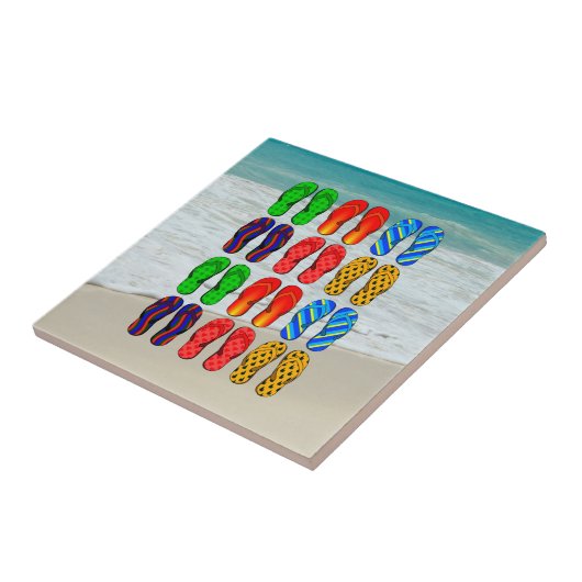 Strand teenslippers, vakantieplezier tegeltje (Zijkant)