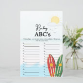 Strand thema Baby Abc's baby shower spel (Staand voorkant)