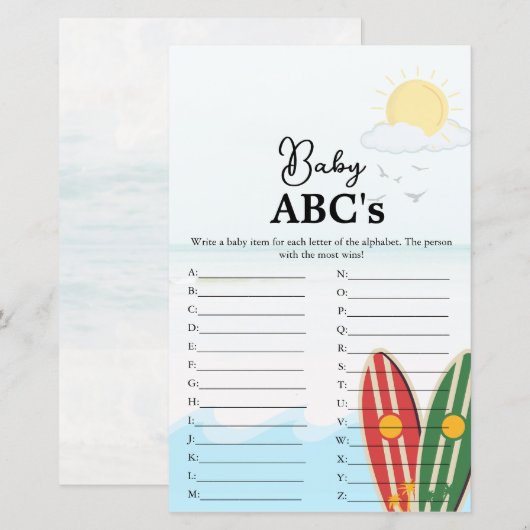 Strand thema Baby Abc's baby shower spel (Voorkant / Achterkant)