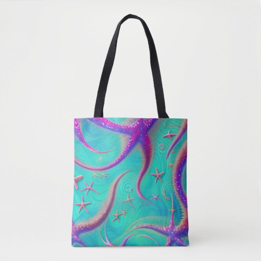 Strand thema Blauwgroen en Paarse zeester Tote Bag (Voorkant)