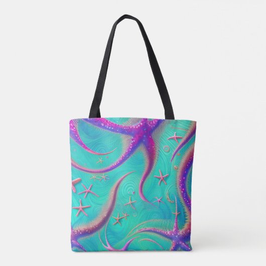 Strand thema Blauwgroen en Paarse zeester Tote Bag (Achterkant)