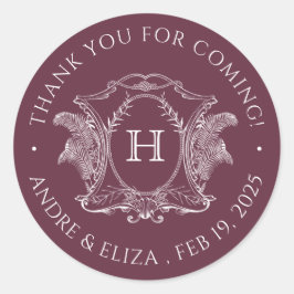 Strand Thema Bourgondië Monogram Bruiloft Sticker