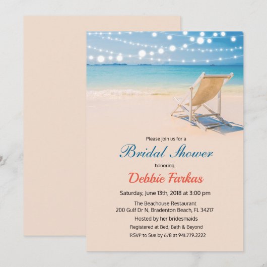 Strand thema bruids douche uitnodiging (Voorkant / Achterkant)