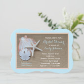 Strand thema bruids douche uitnodiging burlap look (Staand voorkant)