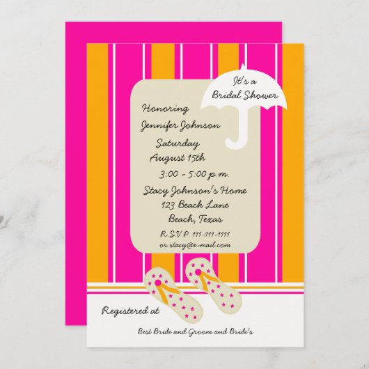 Strand thema bruids douche uitnodiging — strandhan (Voorkant / Achterkant)