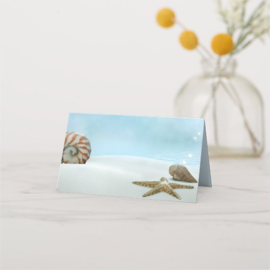 Strand thema bruiloft gevouwen plaats kaart plaatskaartje (Voorkant)
