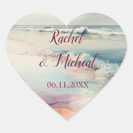  strand thema bruiloft hart sticker