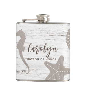 Strand Thema Bruiloft Hout Graan Heupfles