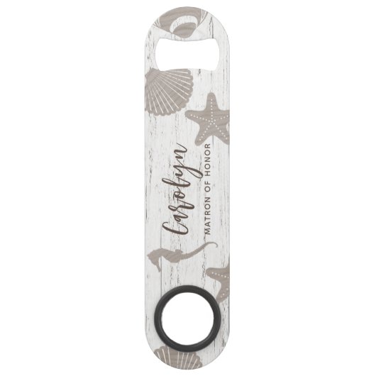 Strand Thema Bruiloft Hout Graan Speed Flessenopener (Voorkant)