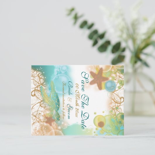 Strand thema bruiloft "save the date" aankondigingskaart (Staand voorkant)