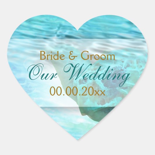 Strand thema bruiloft schildpad PERSONALISEREN Hart Sticker (Voorkant)